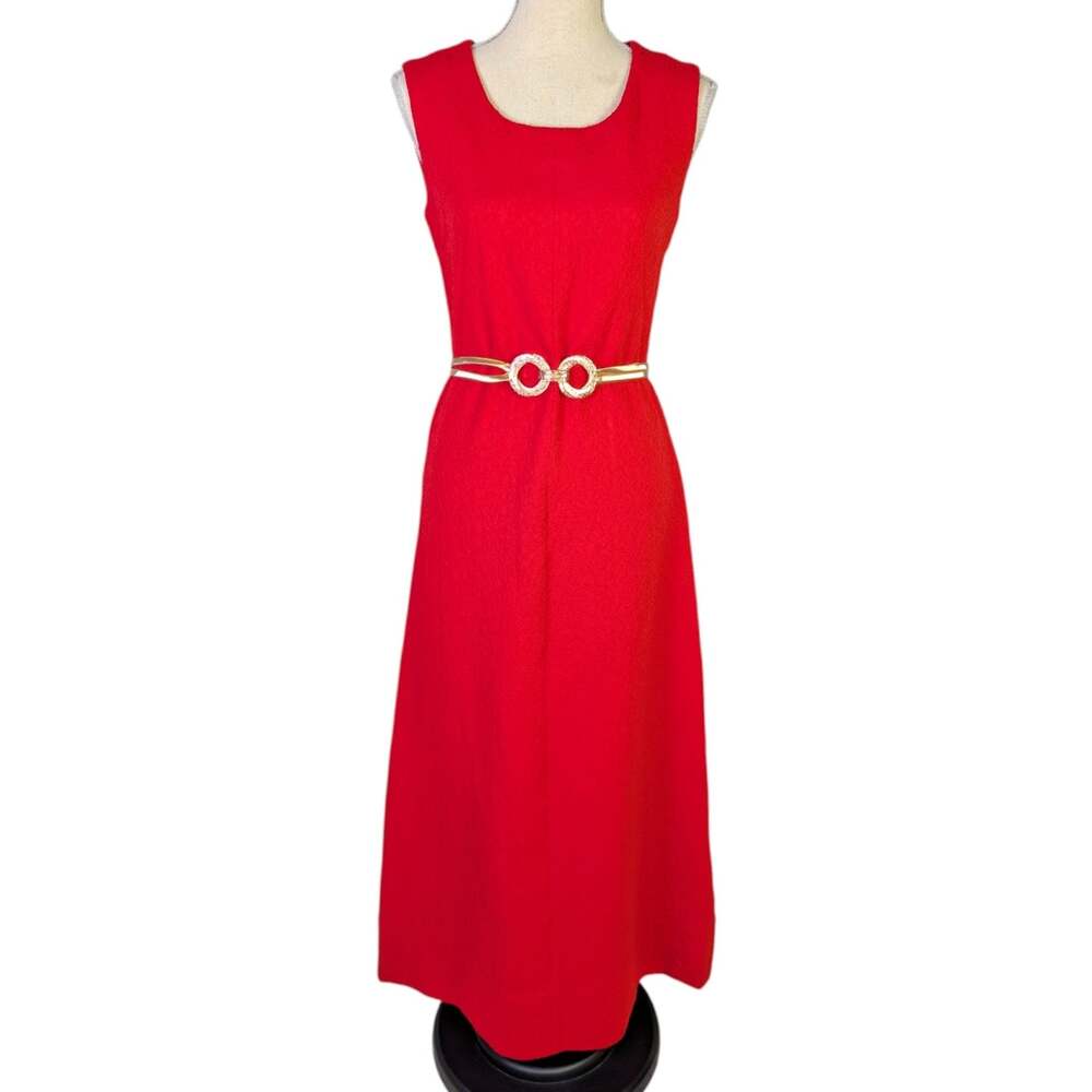 Vintage 1960s Red Textured Maxi Dress Sleeveless Mod Column Formal Gown